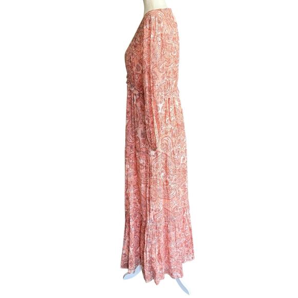 Rachel Zoe Maxi Dress Womens M Peach Paisley Floral Tiered Cottagecore Flowy - Picture 3 of 10